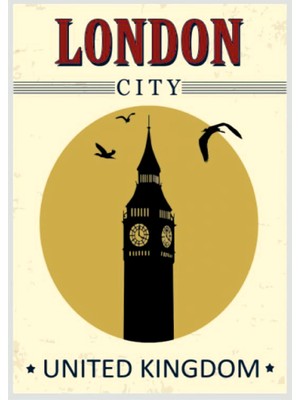 Lucena London Big Ben Temalı Ahşap Mdf Tablo Duvar Dekoru Retro Eskitme Ofis Salon Hediyelik Tablo