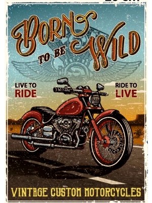 Lucena Retro Motosiklet Tasarımlı Ahşap Mdf Tablo Duvar Dekoru Eskitme Cafe Bar Genç Odası Tabelası