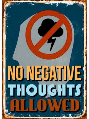 Lucena No Negative Thoughts Ahşap Mdf Tablo Duvar Dekoru Retro Eskitme Dekoratif Tablo Ofis Hediyelik