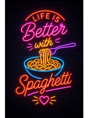 Lucena Neon Spagetti Duvar Dekoru Mdf Tablo Mutfak ve Restoran Dekorasyonu 20X30 cm