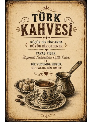 Lucena Retro Türk Kahvesi Duvar Tablosu Mdf Dekoratif Mutfak ve Kahve Köşesi Panosu