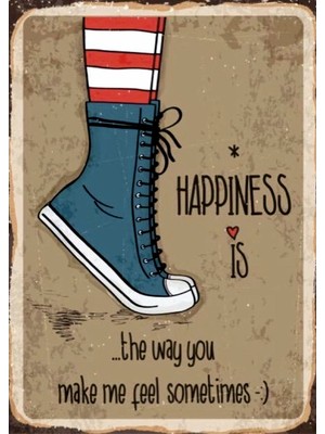 Lucena Happiness Is Ahşap Mdf Tablo Duvar Dekoru Eskitme Genç Odası Cafe Sevgiliye Hediyelik Tablo