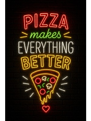 Lucena Neon Pizza Duvar Tablosu Mdf Baskı Mutfak Restoran Kafe Dekor 20X30 cm