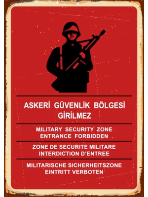 Lucena Askeri Güvenlik Bölgesi Girilmez Mdf Duvar Tablosu Retro Vintage Uyarı Tabelası
