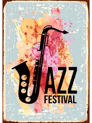 Lucena Jazz Festival Saksafon Ahşap Mdf Tablo Duvar Dekoru Sanatsal Eskitme Müzik Odası Tablo