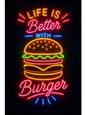 Lucena Hamburger Neon Duvar Tablosu Mdf Baskı Retro Kafe Restoran Dekoru 20X30 cm