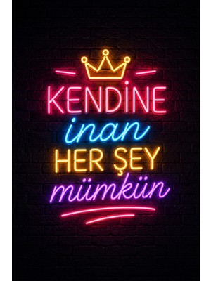Lucena Neon Motivasyon Yazılı Mdf Duvar Tablosu Kendine Inan Her Şey Mümkün 20X30 cm