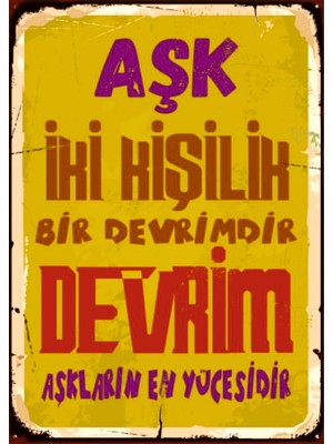 Lucena Retro Aşk Iki Kişilik Bir Devrimdir Ahşap Mdf Tablo Duvar Dekoru Eskitme Sevgiliye Hediye Tabelası