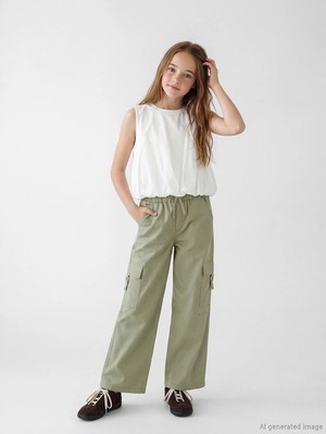 Lc Waikiki Yeni Sezon Loose Fit Kız Çocuk Gabardin Kargo Pantolon