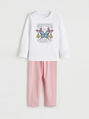 Lc Waikiki Yeni Sezon Bisiklet Yaka Baskılı Kız Çocuk Pijama Takım
