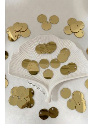 Hobi Dünyası Evim 15 Gram 30 mm Yandan Delikli Güpür Takı Yazma Kumaş Bandana File Bere Çanta Süsleme Pulu Plastik Payet Pul Boncuk - Açık Gold