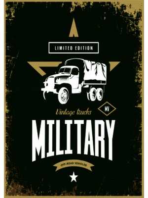 Lucena Military Askeri Kamyon Ahşap Mdf Tablo Duvar Dekoru Retro Eskitme Dekoratif Tablo Ofis Hediye