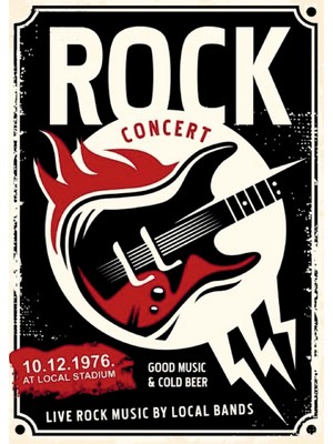 Lucena Rock Concert Gitar Temalı Ahşap Mdf Tablo Duvar Dekoru Eskitme Dekoratif Tablo