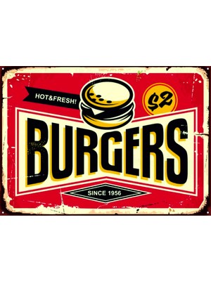 Lucena Retro Hamburger Tasarımlı Ahşap Mdf Tablo Duvar Dekoru Eskitme Cafe Mutfak Tabelası Levha