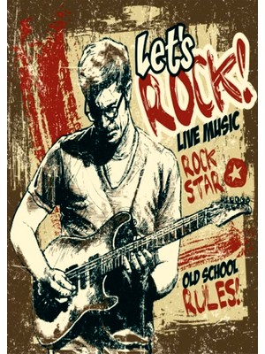 Lucena Let's Rock Gitarist Temalı Ahşap Mdf Tablo Duvar Dekoru Eskitme Dekoratif Tablo