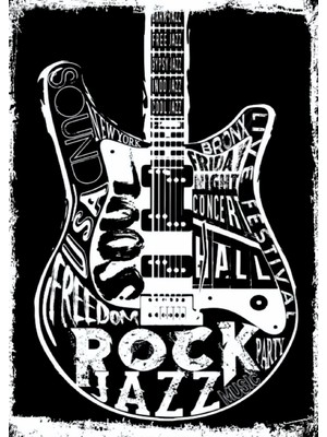 Lucena Rock Jazz Gitar Temalı Ahşap Mdf Tablo Duvar Dekoru Eskitme Dekoratif Tablo