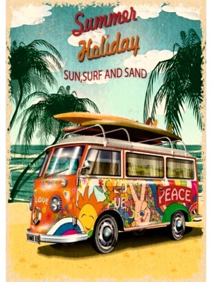 Lucena Summer Holiday Karavan Tasarım Ahşap Mdf Tablo Duvar Dekoru Eskitme Tablo