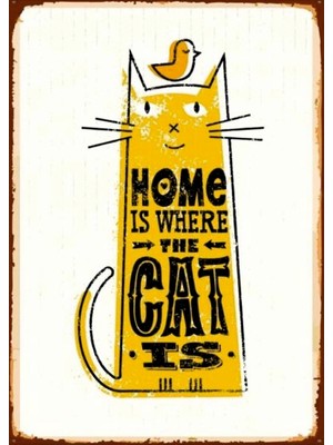 Lucena Home Is Where The Cat Is Ahşap Mdf Tablo Duvar Dekoru Eskitme Kedi Sever Hediyelik Tablo Salon