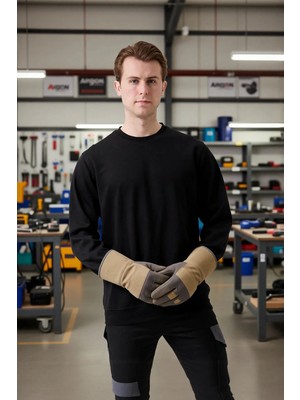 PayBuy Erkek Siyah O Yaka Sweatshirt Basic Tasarım Rahat Kesim Konforlu Kışlık Üç Iplik