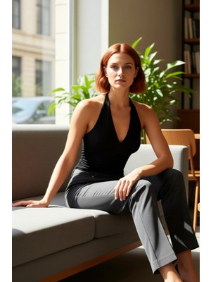 PayBuy V Yaka Fitted Crop Bluz Sandy Dokuma Yazlık Günlük Kullanım Için
