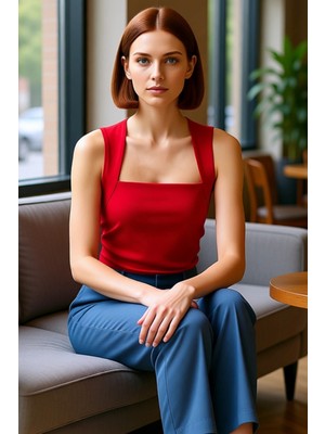 PayBuy Kadın Fitted Büzgülü Örme Bluz Kare Yaka Günlük Mükemmel Uyum Özel Tasarım