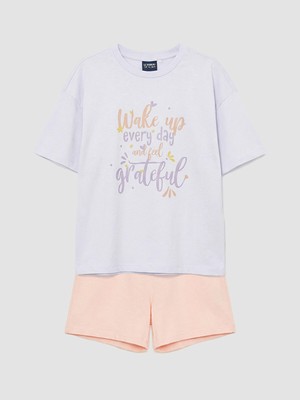 Lc Waikiki Yeni Sezon Bisiklet Yaka Baskılı Kız Çocuk Şortlu Pijama Takımı