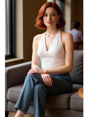 PayBuy V Yaka Fitted Crop Bluz Sandy Dokuma Yazlık Günlük Kullanım Için