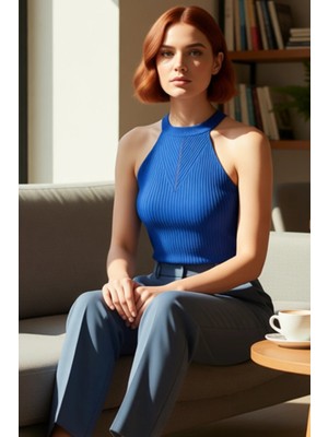 PayBuy Kadın Basic Halter Yaka Akrilik Triko Bluz Regular Kalıp Zarifane Tasarım Dayanıklı Malzeme
