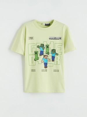Lc Waikiki Yeni Sezon Bisiklet Yaka Minecraft Baskılı Erkek Çocuk Tişört