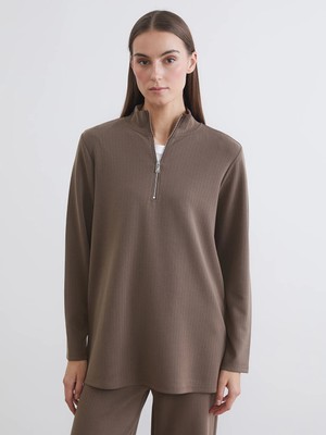 Lc Waikiki Yeni Sezon Dik Yaka Çizgili Oversize Kadın Tişört