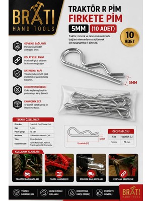 BRATİ HAND TOOLS Traktör R Pim Firkete Pim 5mm (10 Adet)