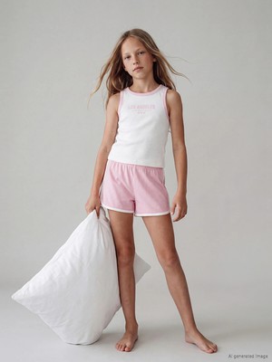 Lc Waikiki Yeni Sezon Bisiklet Yaka Baskılı Kız Çocuk Şortlu Pijama Takımı