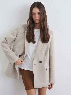Lc Waikiki Yeni Sezon Kruvaze Yaka Kadın Kaşe Blazer Ceket