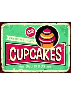 Lucena Retro Cupcake Tasarımlı Ahşap Mdf Tablo Duvar Dekoru Eskitme Mutfak Pastane Cafe Tabelası