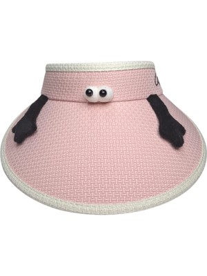 Spteks Kitti 6-12 Yaş Kız Çocuk Pembe Renk Animasyon Figürlü Hasır Vizör Yazlık Şapka