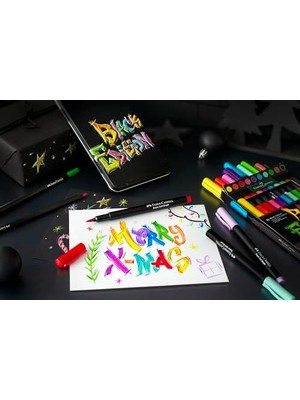 Black Edition Keçeli Kalem Fırça Uç 10’lu, Parlak Renkler, Yazım ve Boyama Için Uygun, Yumuşak ve Esnek Uç