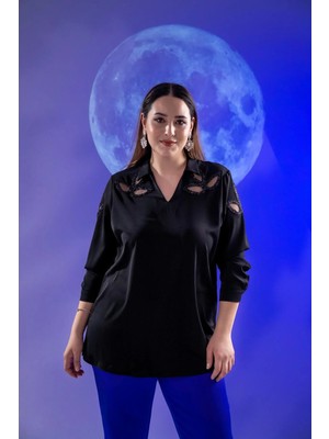 Roxxlen 1122502 Damla Taşlı Bluz Siyah