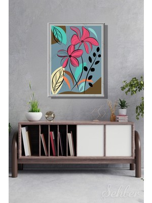 Şehber Dikeytekli Kanvas Tablo Modern Ev Kafe Ofis Line Art Ile Çizilmiş Pembe Çiçekler Tasviri 2231