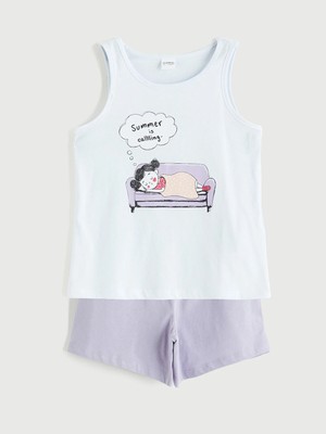 Lc Waikiki Yeni Sezon Baskılı Kız Çocuk Şortlu Pijama Takımı