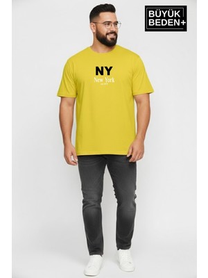 Superlife Erkek Büyük Beden Ny New York Baskılı 3xl-6xl Bisiklet Yaka Tshırt SPR26BTS510-15