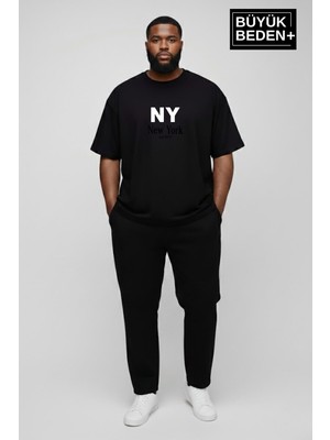 Superlife Erkek Büyük Beden Ny New York Baskılı 3xl-6xl Bisiklet Yaka Tshırt SPR26BTS510-15