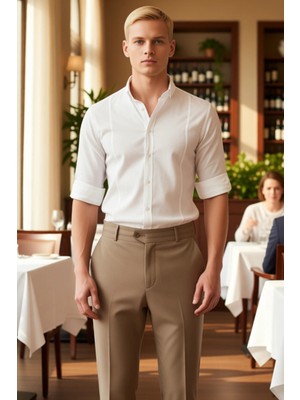 PayBuy Erkek Düğmeli Yaka Slim Fit Apolet Detaylı Uzun Kollu Kolay Ütülenebilir Dokuma Gömlek Modern Şıklık