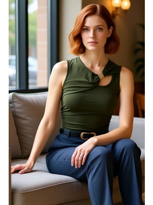 PayBuy Fitted Kolsuz Örme Bluz Asimetrik Yaka Günlük Stil Profesyonel Görünüm Modern Şık