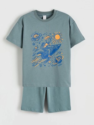 Lc Waikiki Yeni Sezon Baskılı Erkek Çocuk Şortlu Pijama Takımı