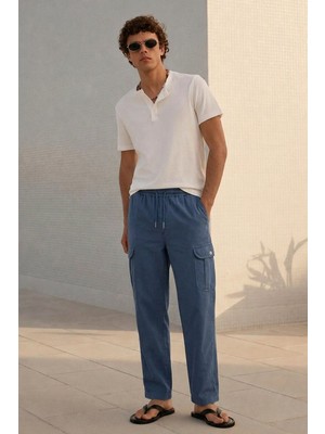 Damga Erkek Yazlık Comfort Mavi Kargo Keten Pantolon