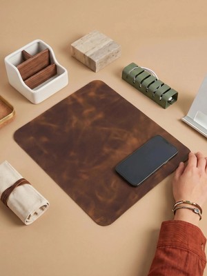 Norwegia Möbel - Mouse Pad - Yumuşak Tutumlu %100 Milled Dana Derisi - Camel