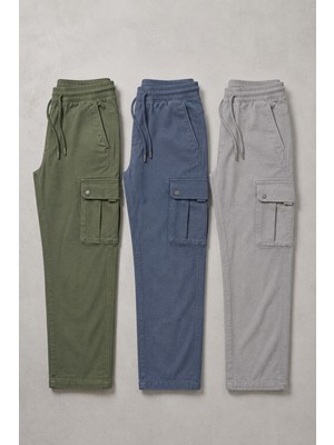 Damga Erkek Beli Lastikli 3 Lü Kargo Keten Pantolon