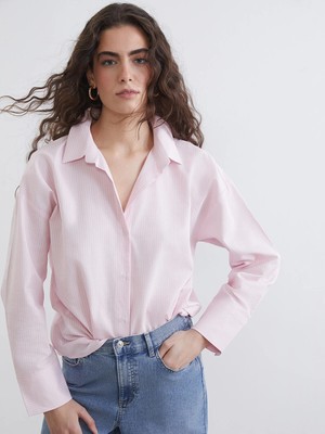 Lc Waikiki Yeni Sezon Çizgili Oversize Oxford Kadın Gömlek