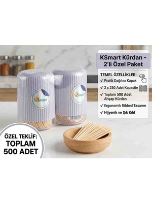 Ksmart Kürdan 2 x 250 Ad Şık Tasarım Amb K-1481 Iki Ucu Divri Toplam Takriben 500 Ad Diş ve Kokteyl