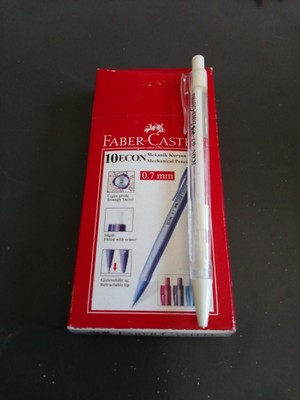 Faber-Castell 10 Econ Mekanik Kurşun Kalem 0.7mm Beyaz - Silgili Üçgen Gövde